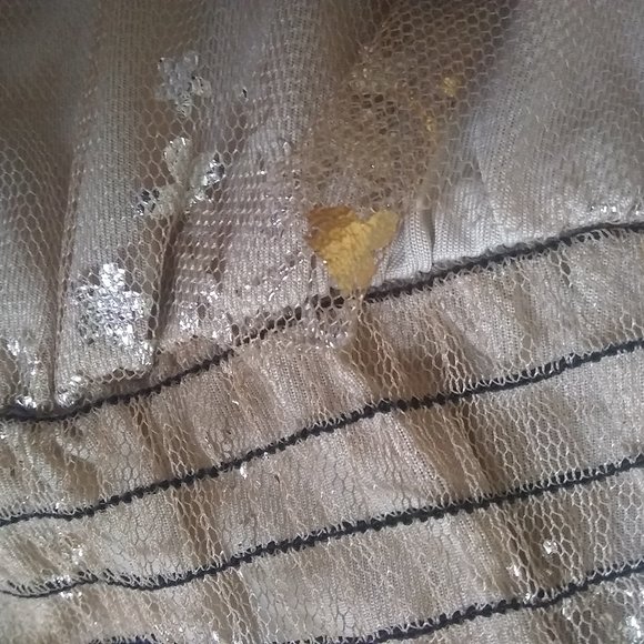 Gold and Silver Shimmer Dress with Black Lace Trim - Picture 4 of 4